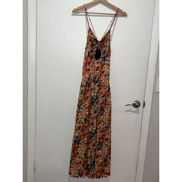 Free People Floral Bohemian Romantic Mulberry Strappy Maxi Dress Women's Size L - Picture 8 of 13